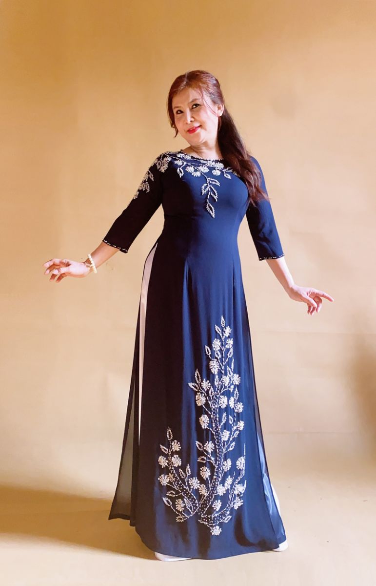áo dài màu bà sui xanh noa 
